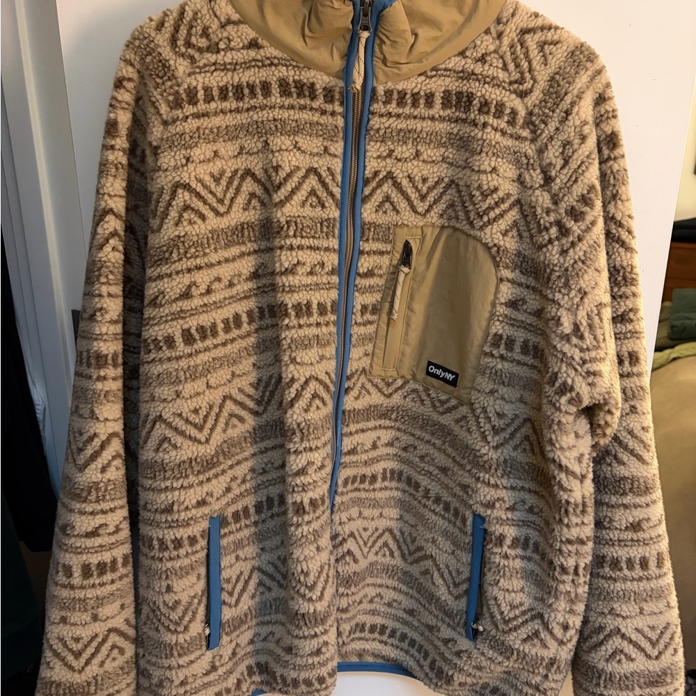 Only NY Full Zip Fleece Jacket - Khaki Baby Blue